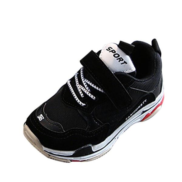 

kancoold boys and girls fight color mesh fake lace up running shoes baby boys and girls breathable letters thick bottom sneakers, Black