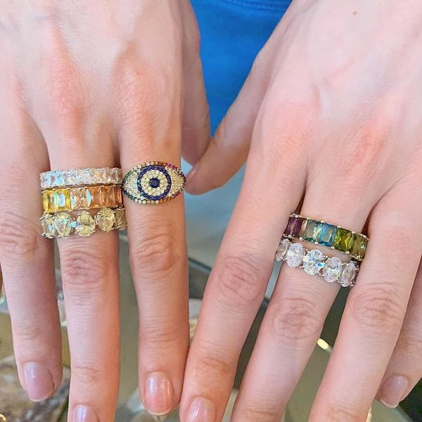 moda arcobaleno cz pietre pavimentate anello a forma di malocchio per le donne signora gioielli della festa nuziale all'ingrosso