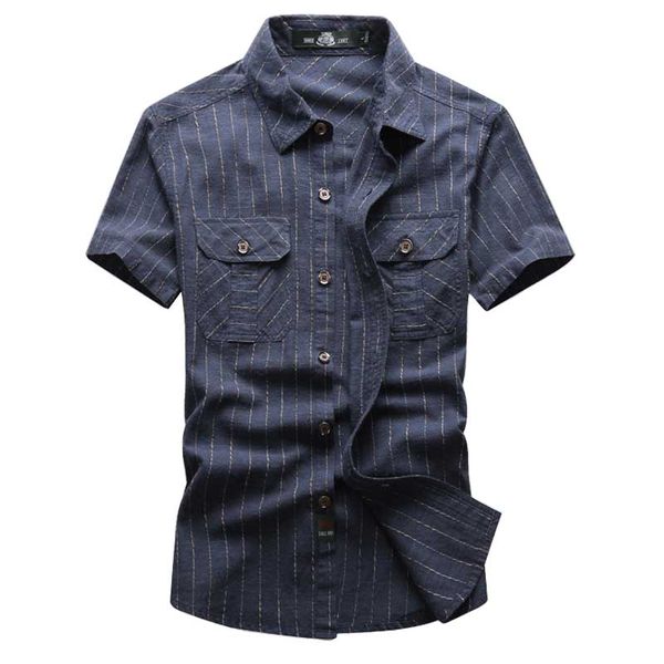 

summer vingage striped shirt men cotton shirt half sleeve business casual office shirt loose male clothing big size -5xl, White;black