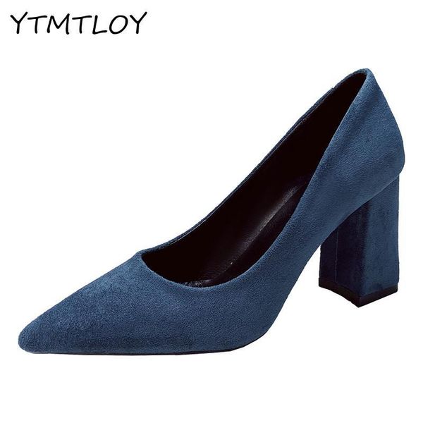 

2020 autumn female pointed lady high heels black with thick with wild single women shoes zapatos de mujer tac n womens