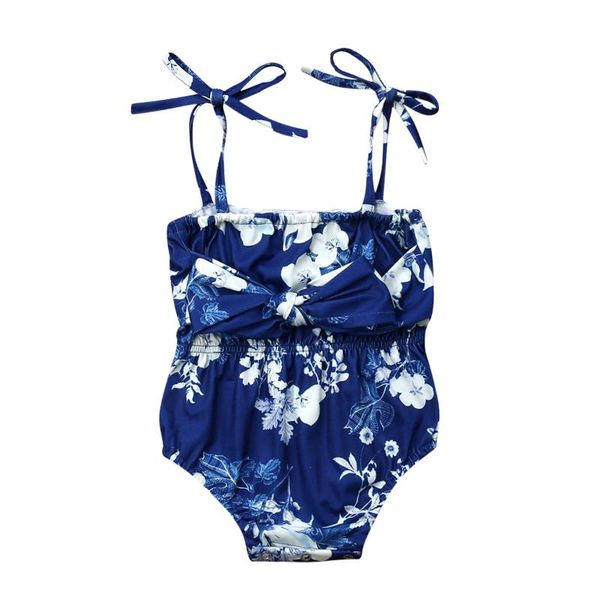 

newborn baby girls floral bow romper sunsuit outfits clothes summer baby clothing, Blue