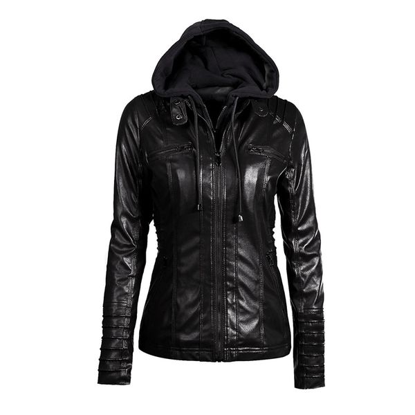 

faux leather pu female jacket coat women hoodies winter moto leather jacket turn down collor ladies zipper outerwear plus size, Black;brown