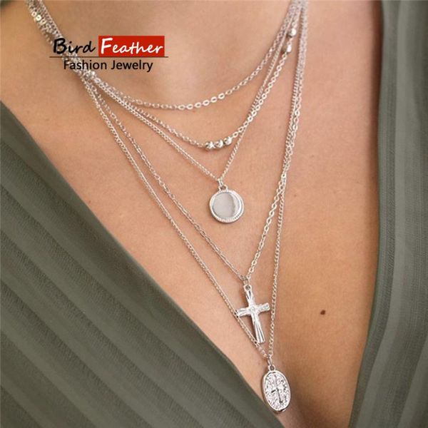 

silver color choker necklace for women 5 layers cross sequins pendant chain necklaces & pendants velvet chokers fashion jewelry, Golden;silver