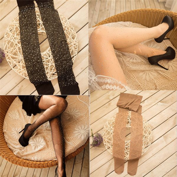 

2019 new women's bling crystal rhinestone fishnet pantyhose tights stockings fashion ladies tights, Black;white