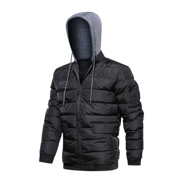 

fashion winter parkas men solid hooded winter jacket men casual zipper coat manteau homme black loose