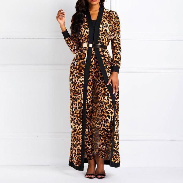 

suit women sets leopard print ladies two piece pants spring autumn long sleeve coat pantsuits casual fashion trouser outfits, White