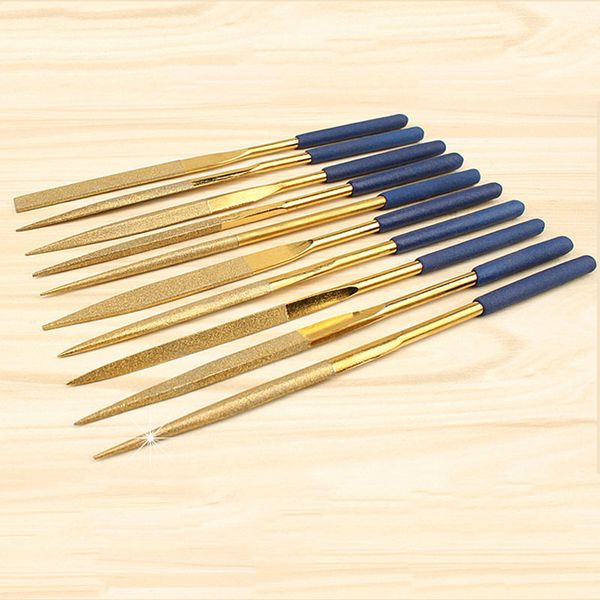 

10pcs mini files titanium diamond coating needle flat file set for glass stone jewelers diamond wood carving craft tools