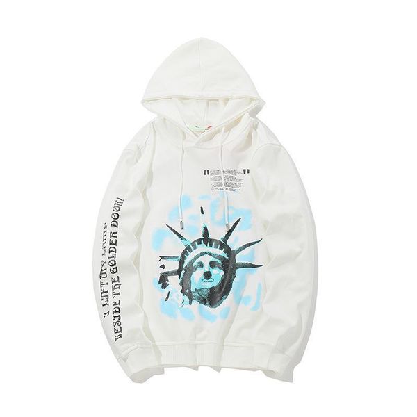 

statue of liberty print hoodie men's 2019 new fashion brand off casual pullover men's loose fashion new cotton long sleeve, Black