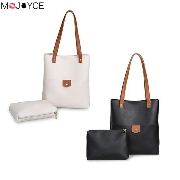 

2pcs solid color bag women large capacity shoulder leather bags zip clutch fashoin luxury handbags women bags designer