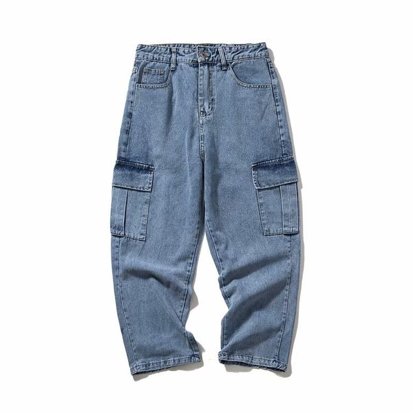 

men's jeans denim 2021 fashion casual men loose straight brand trousers autumn and winter trend hip-hop wide-leg daddy pants, Blue