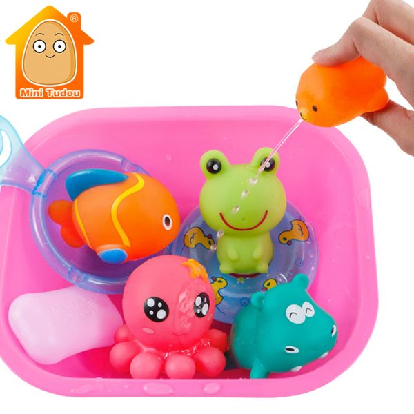 

squeeze 9pcs cute float soft rubber sound baby bath toys play animals water toy for kids pool toys