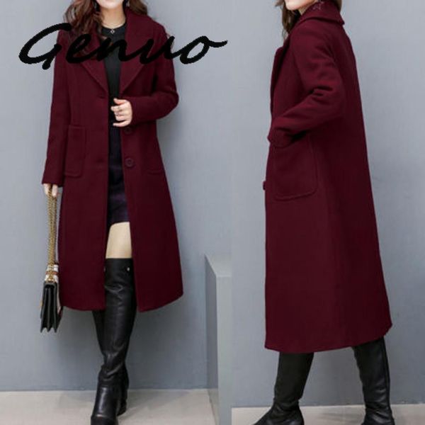 

genuo new 2019 women ladies winter lapel slim long coat jacket parka outwear wool overcoat, Tan;black