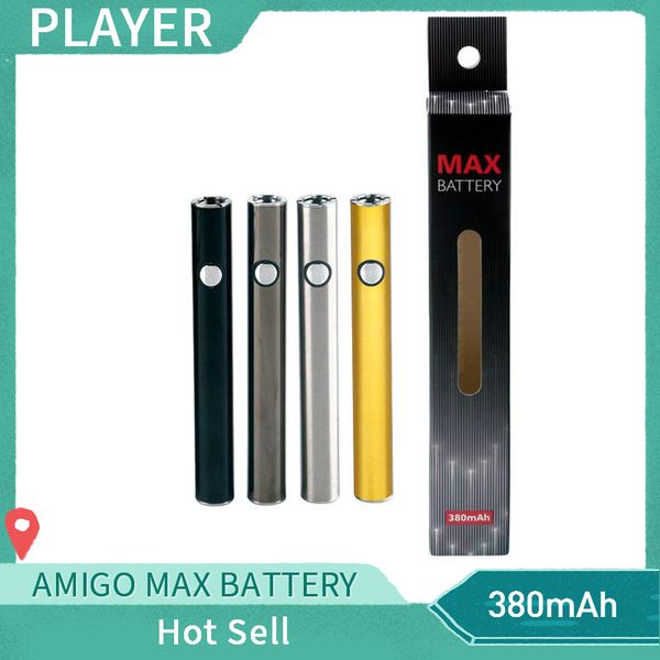 

Original Amigo Max Preheat Battery 380mAh Variable Voltage VV Bottom Charge 510 Battery For Liberty V9 Thick Oil Cartridge Tank Authentic