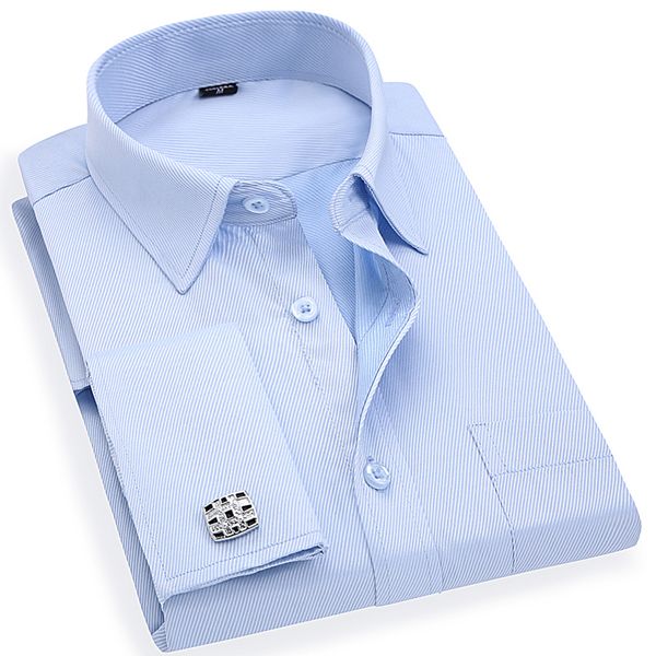 

men french cufflinks shirt nice tide men's stripes shirt long sleeve casual male brand shirts slim fit french cuff dress shirts, White;black