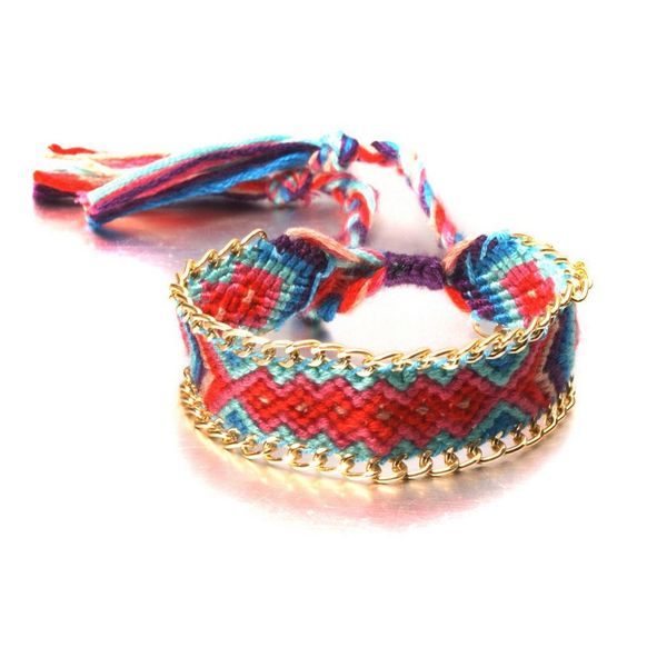 

ethnic style cotton thread charm colorful bracelet 1-19 knot lucky rope women jewelry, Golden;silver