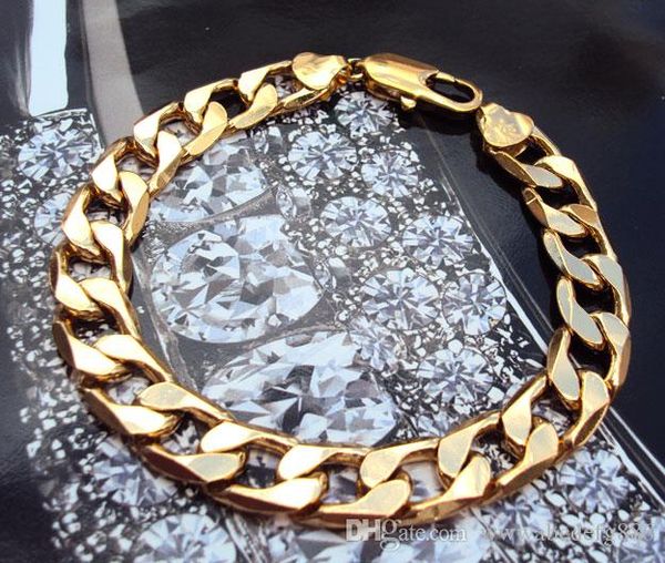 

14k real yellow gold noble men's bracelet 37g 9" figaro chain containing about 30% or more of an alloy, Black