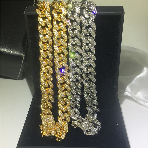 

vecalon 12.5mm cuban hiphop necklace pave crystal cz iced out necklace for women men rock jewelry, Silver