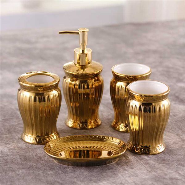 

bathroom accessories soap dispenser gargle cups toothbrush holder soap dish latex bottle gold finish ceramic wedding gifts set