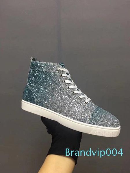 

original box]19 glitter leather men,women sneakers shoes high red bottom shoes outdoor party wedding flats luxury leisure flats eu35-46, Black
