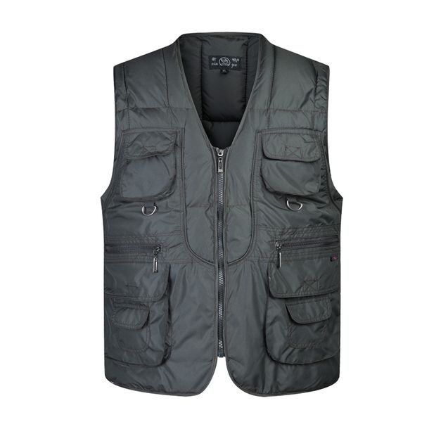 

men's vests cotton sleeveless pockets down winter thick warm outwear jacket coat male multi-pocket vest, Black;white