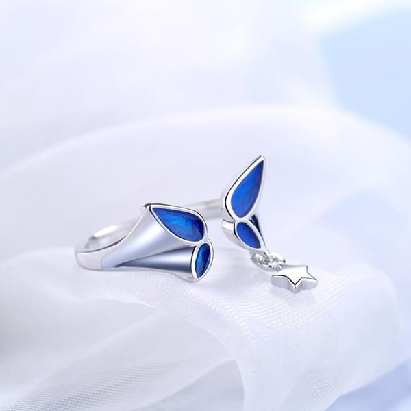 

latest 925 sterling silver ring girl fashion jewelry open size blue butterfly star ring women party accessories birthday present, Golden;silver