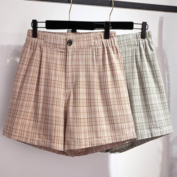 

summer plaid shorts women plus size waist 110-143cm hip 152cm 5xl 6xl 7xl 8xl 9xl wide leg shorts women green apricot colors, White;black