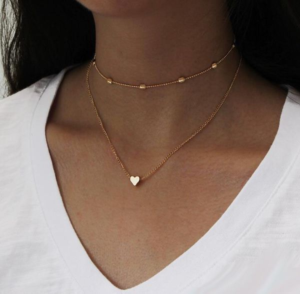

simple golden love heart necklace for women multi-layer ball neck necklace statement necklace, Silver
