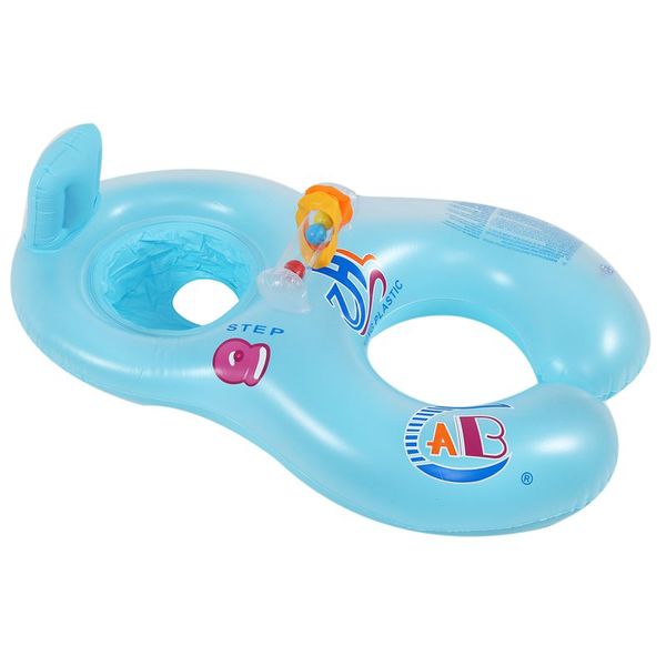 

safe soft inflatable mother&baby swim float ring kids seat double person swimming pool blue color
