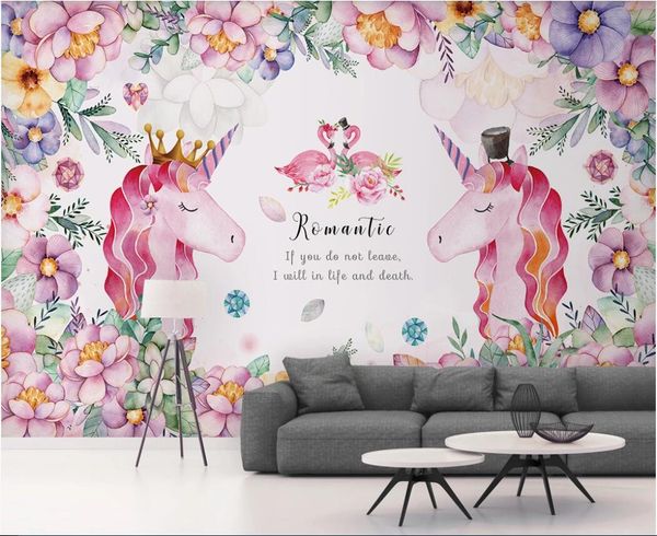 

3d wallpaper custom p murals nordic wreath flamingo unicorn children room background wall decor wall art pictures