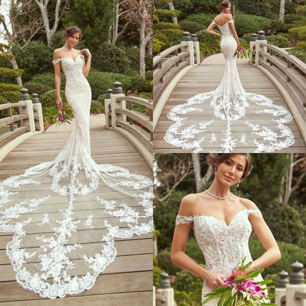 

kitty chen mermaid wedding dresses court train lace appliqued off the shoulder vestidos de novia customized plus size boho wedding dress, White