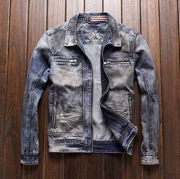 

bonjean men's truck driver denim jacket vintage biker motorcycle retro slim fit denim coat younger mechanic jacket drop shipping, Black;brown