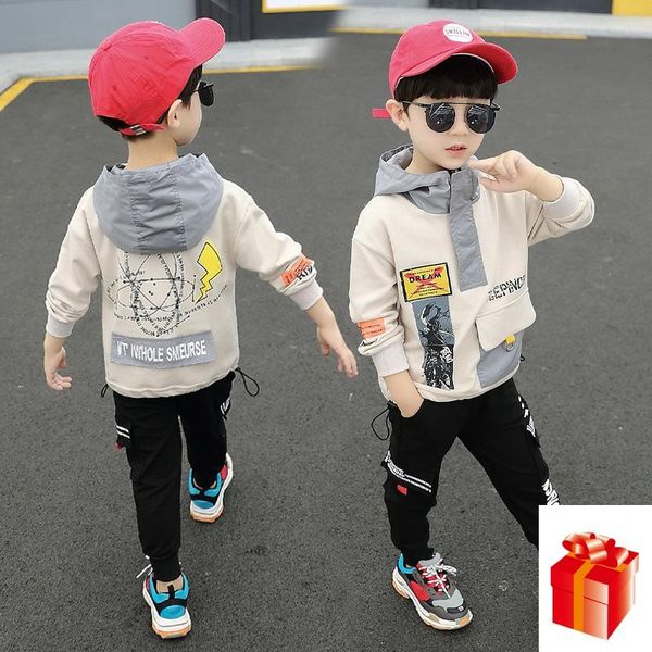 

children's wear children's spring /autumn suit boys hooded jacket + trousers two-piece suit 2 4 6 8 years old kids clothes sets, White