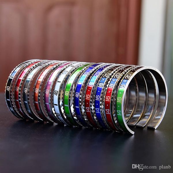 

12 colors men's luxury fashion watch style speedometer cuff stainless steel fashion hip hop bangle bracelets for women