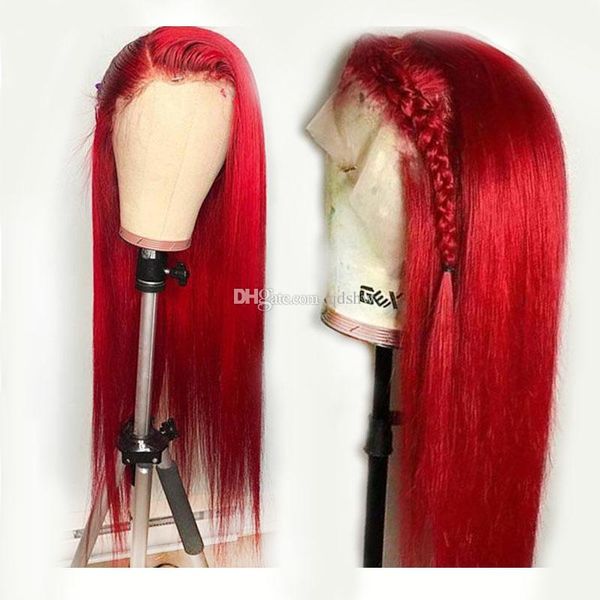 Lace Front Wigs Human Hair With Color Red Pre Plucked Straight