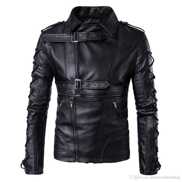 

mens spring motorbike jackets pu leather autumn winter solid bandage designer coats jackets eu size, Black;brown