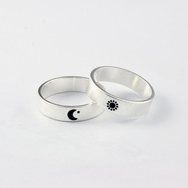 

1pcs vintage couple ring supernatural moon and sun ring lettering couples rings bff knuckle valentine's' day gifts, Silver