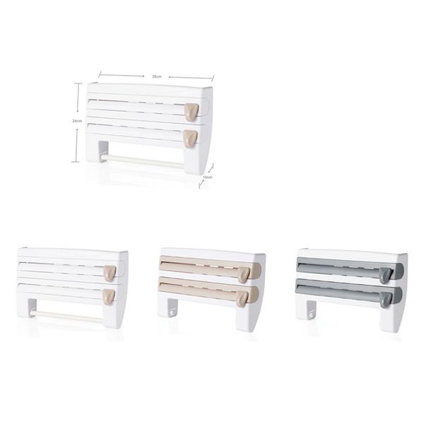 

wall mounted roll dispenser kitchen fresh keeping film storage rack with belt cutter s7 #5