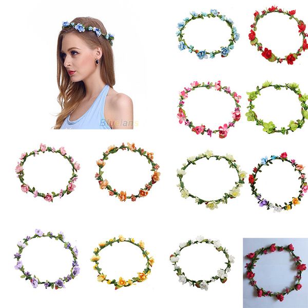 

12 color bohemian terylene flower wreath garland princess garland wedding bridal floral headband boho headdress headpiece hair accessories, Slivery;white