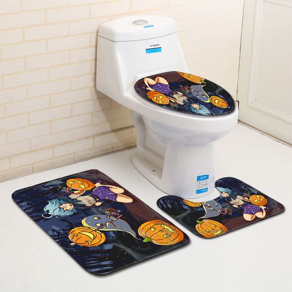 

happy halloween bathroom mat pumpkin lantern shower decoration bathmat anti slip cartoon toilet seat cover carpet bath mat set