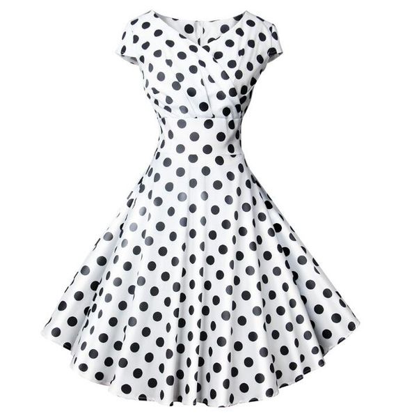 2020 White Polka Dot Women Summer Dress Robe Pin Up Retro 50s