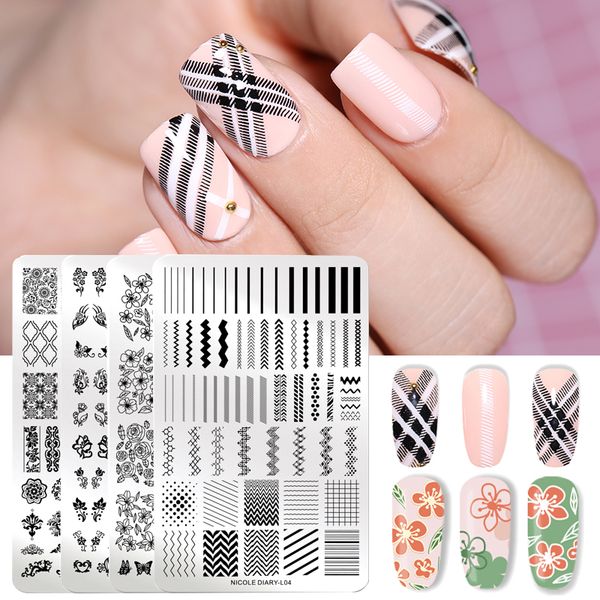 

nicole diary nail art stamping plates stainless steel flower geometric nail image stmap template manicure stencil tool, White