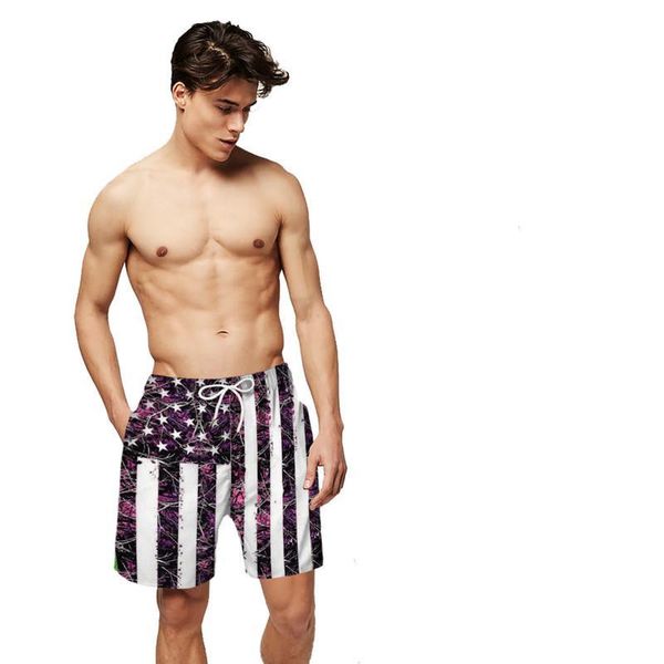 

summer leisure vacation beach shorts striped flag wind digital print beach shorts, White;black