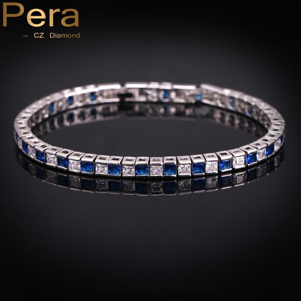 

pera 925 sterling silver women jewelry austrian dark blue big square crystal royal bracelet and bangle for christmas gift b026, Golden;silver