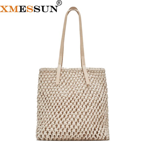 

xmessun women shoulder cotton straw bag 2019 new brand designer summer net buckle beach large bag wholesale drop shipping h135