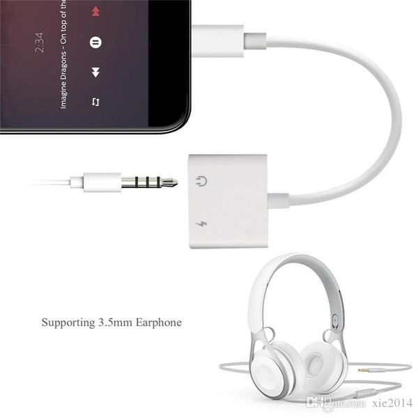 

Good qualtiy 2in1 adapter 3 5mm aux jack headphone earphone audio plitter white cable charging mu ic for iphone 11 8 x max xr
