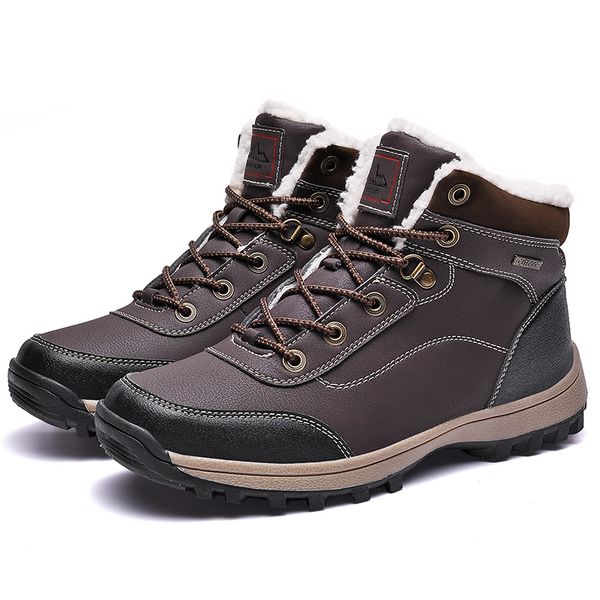 

mens winter snow boots super warm men ankle boots fur plush winter outdoor male sneakers work shoes plus size 37-47, Black