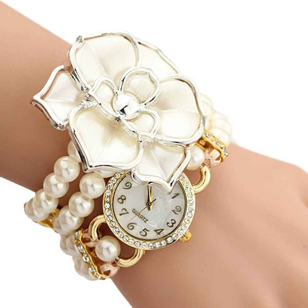 

personalized flower pearl wrapped bracelet watch ladies fashion student quartz analog bracelet wristwatch watch gift reloj mujer, Slivery;brown