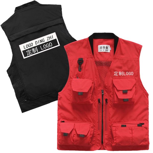 

travel vest men's loose casual vest outdoor sports clothing pgraphy fishing multi-pocket large size jacket thin section, Black;white