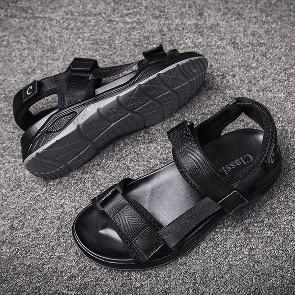 

sandals zandalias fashion sandalias work sport trekking erkek de sandles man roman sandali shoes leather uomo rasteira sandel da verano, Black