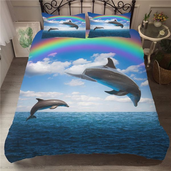 

quilts and bedding sets dolphins under the rainbow printed home textiles with pillowcase duvet cover bedroom clothes  size